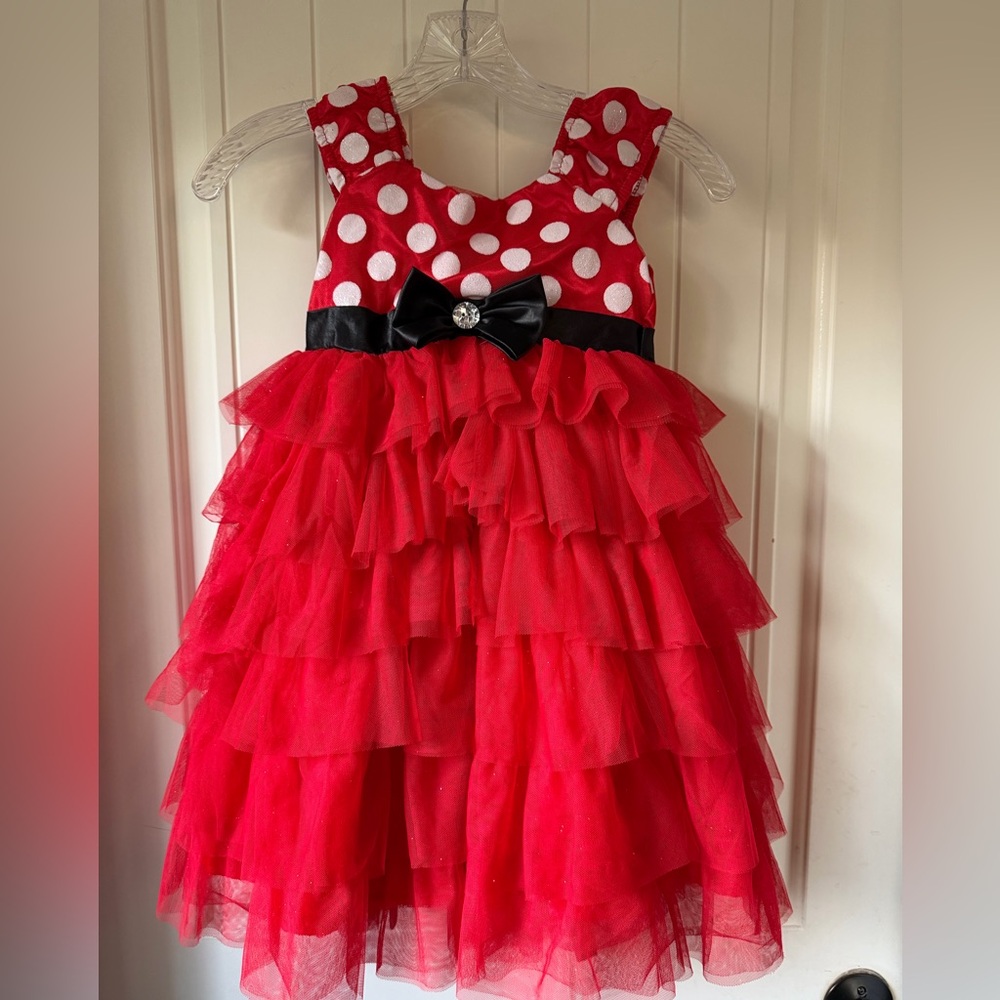 Disney Red and White Polka Dot Mickey/Minnie Play Dress 5T w/Matching Headband